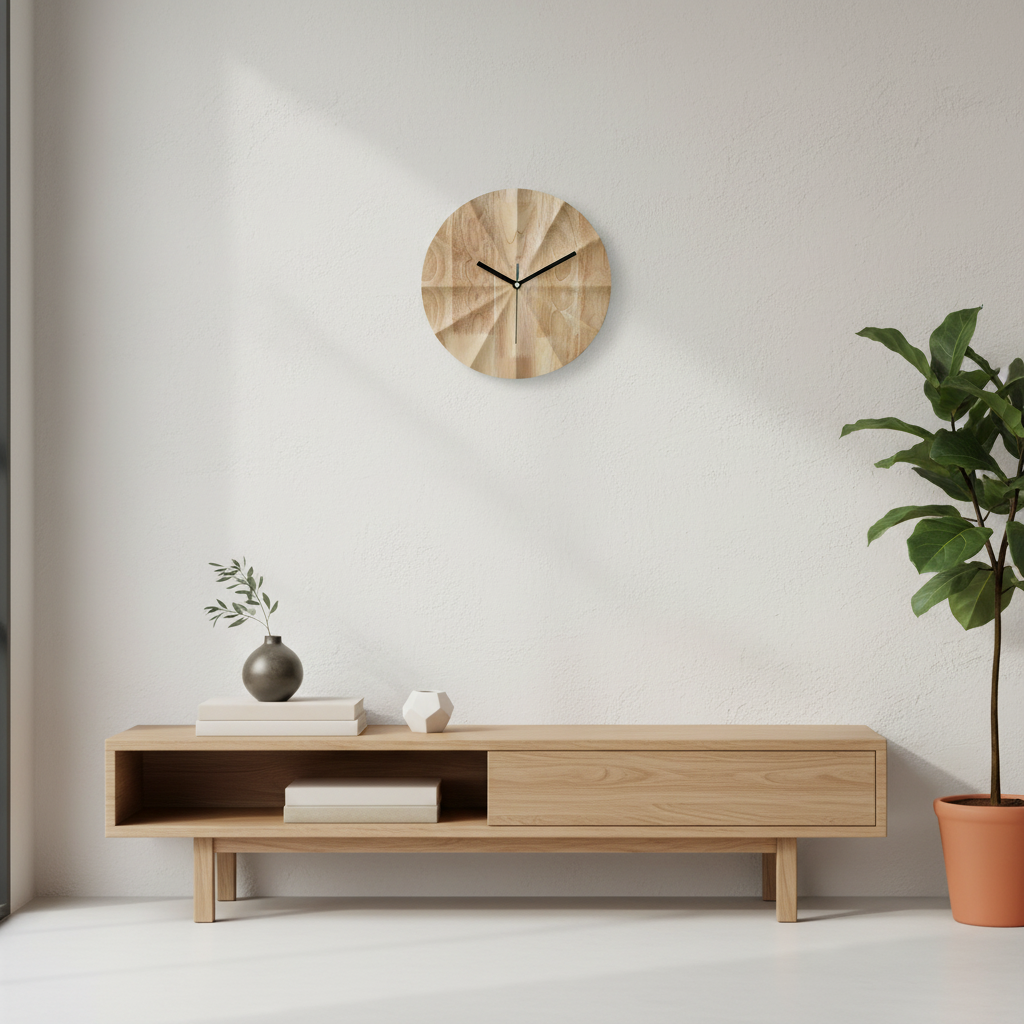 Large Modern Wall Clock | Scandinavian Wood Wall Clock Decor