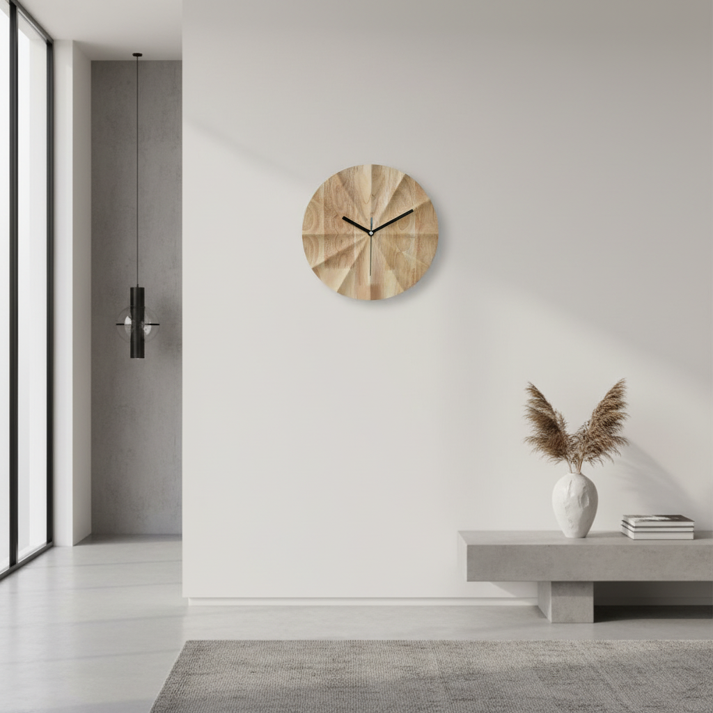 Large Modern Wall Clock | Scandinavian Wood Wall Clock Decor